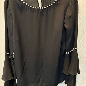 Tahari Black Pearl-Embellished Bell Sleeve Blouse